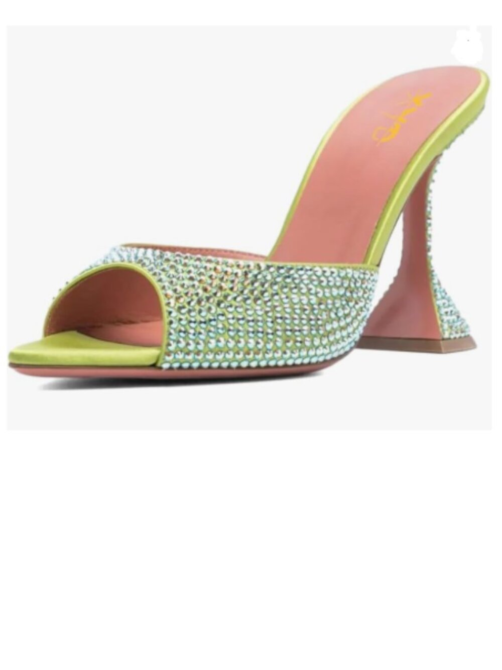 XYD Pale Green Open Pointed Toe High Heel Mules Slip-ons Crystal Sandals